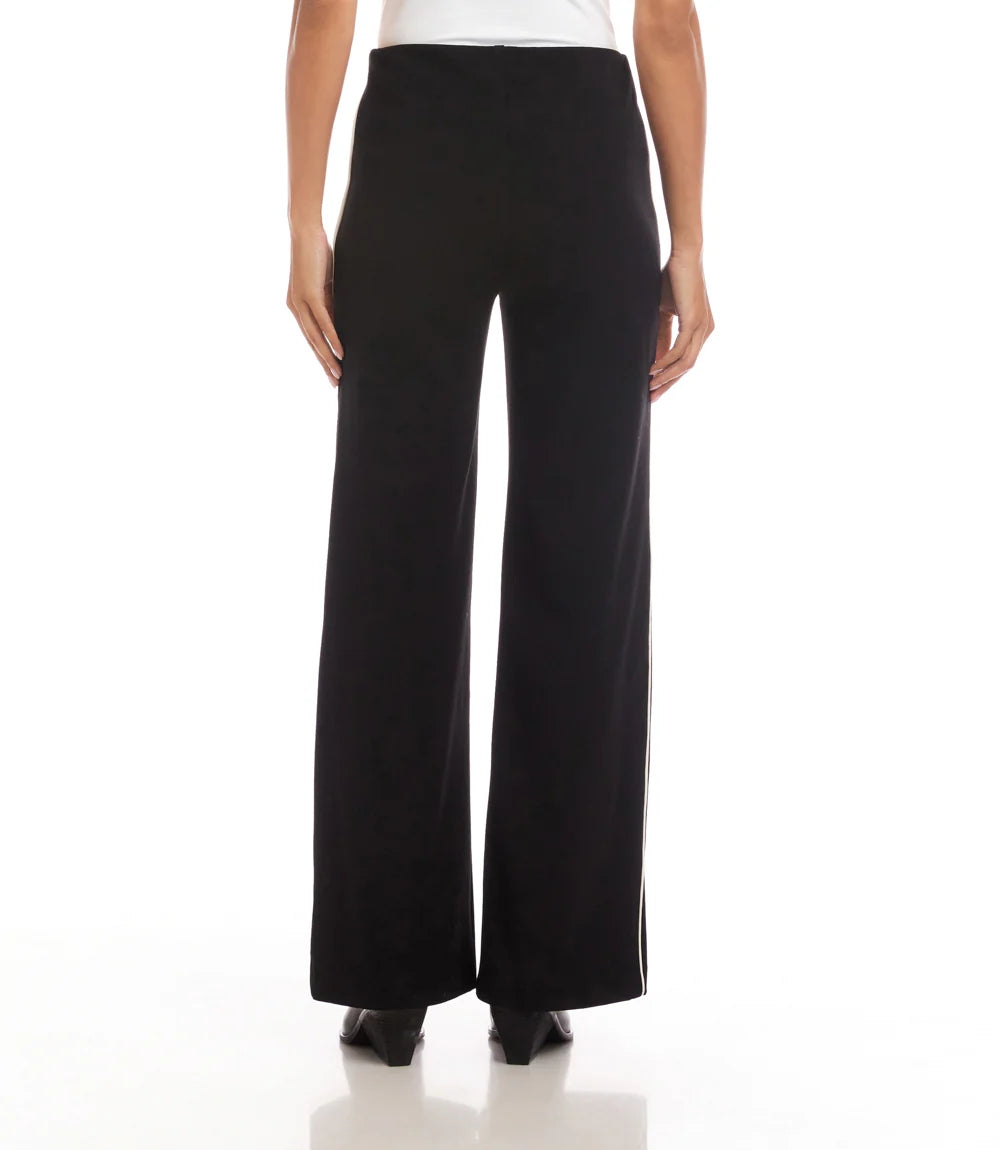 CONTRAST PIPED WIDE LEG PANTS
