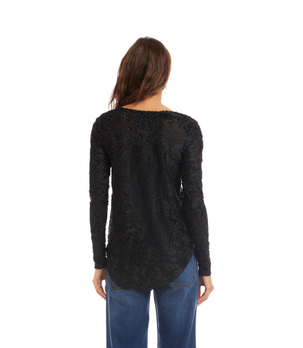 VELVET JACQUARD SHIRTTAIL TOP