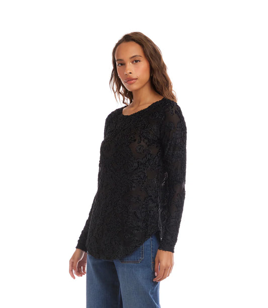 VELVET JACQUARD SHIRTTAIL TOP