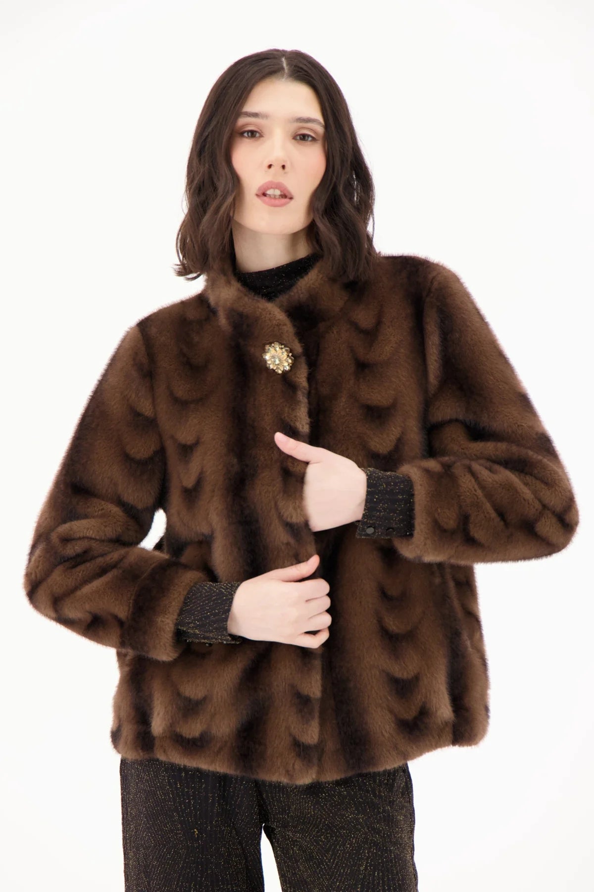 FAUX FUR NECK MOCK REMOVABLE JACKET