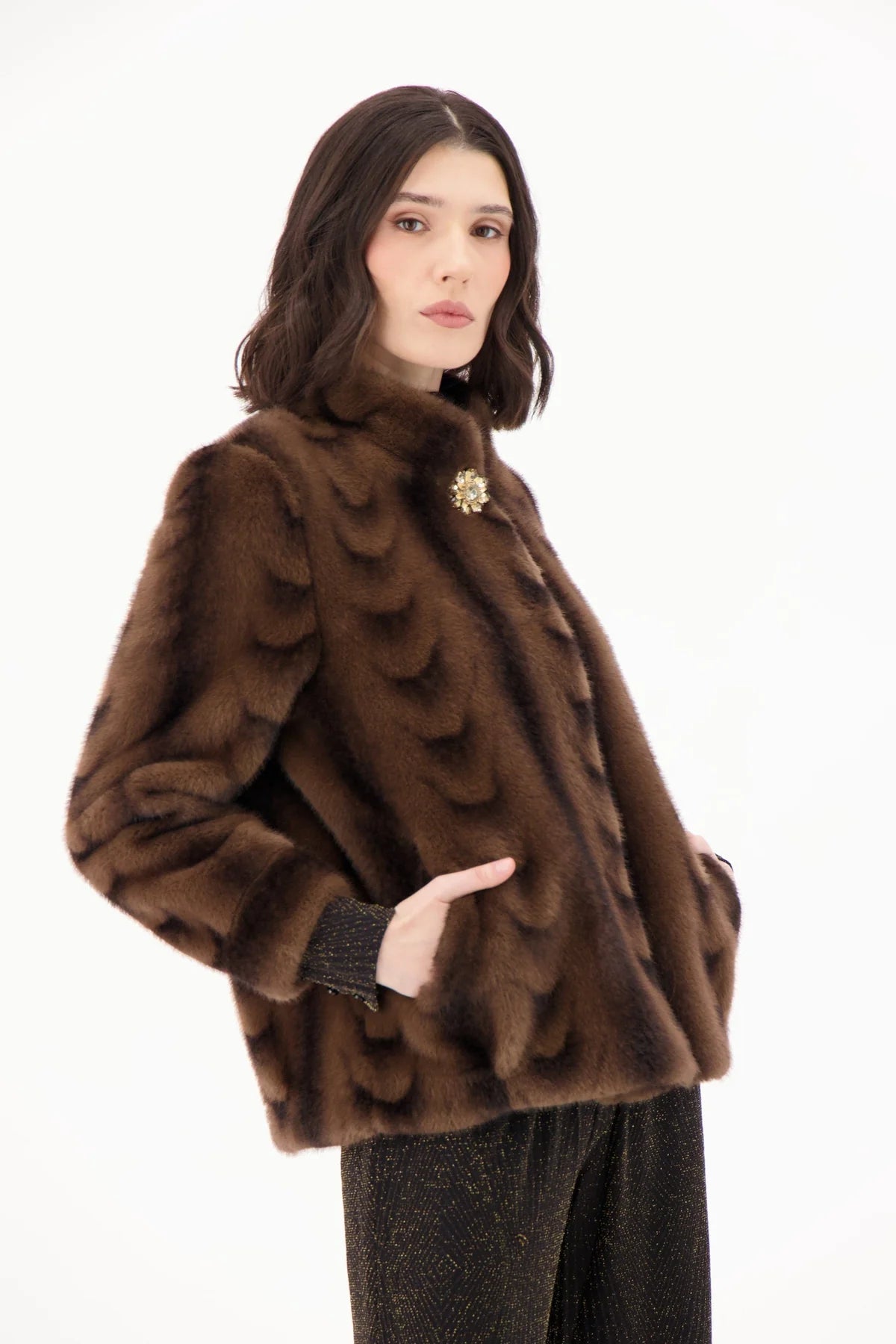 FAUX FUR NECK MOCK REMOVABLE JACKET