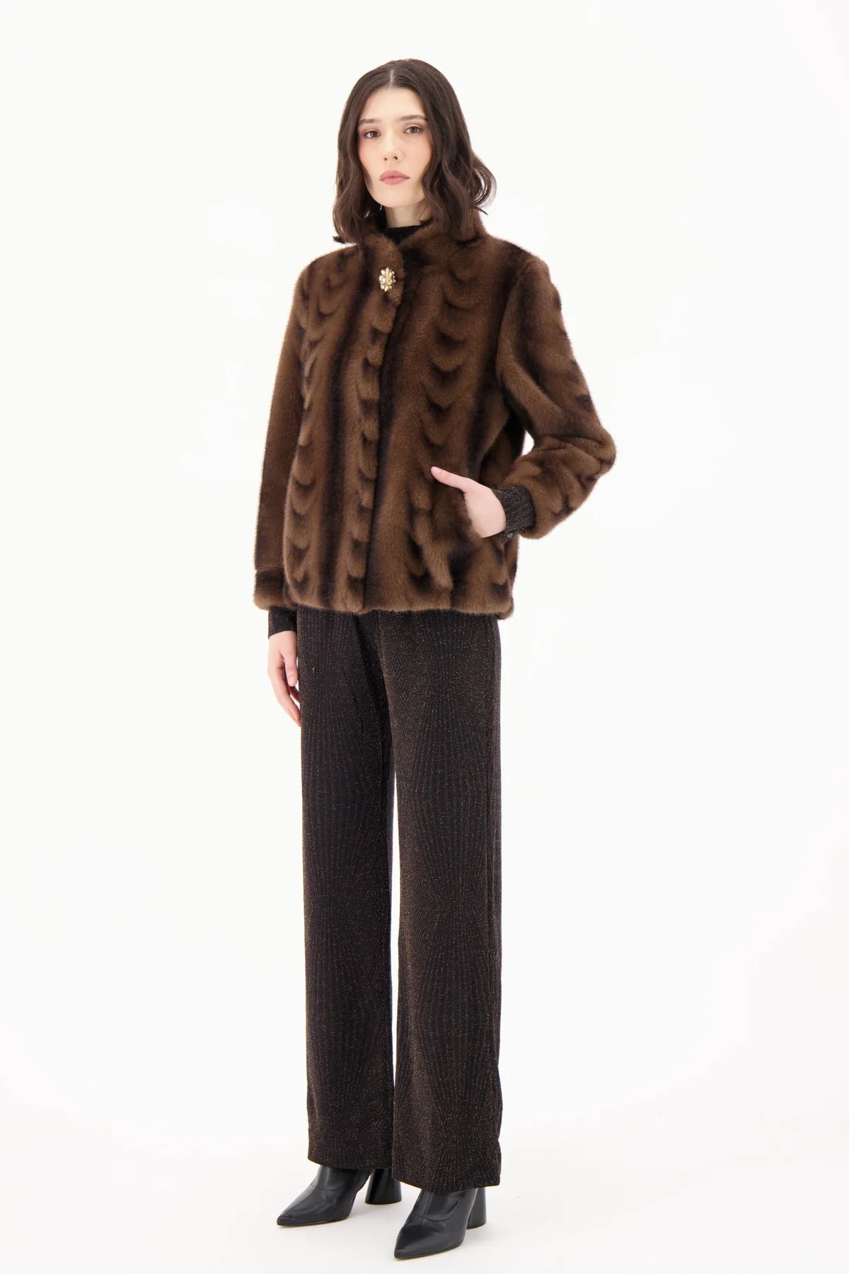 FAUX FUR NECK MOCK REMOVABLE JACKET