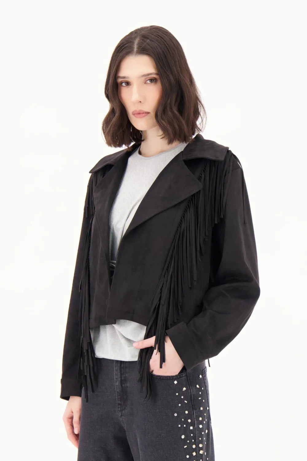 WESTERN TASSLE FAUX SUEDE JACKET