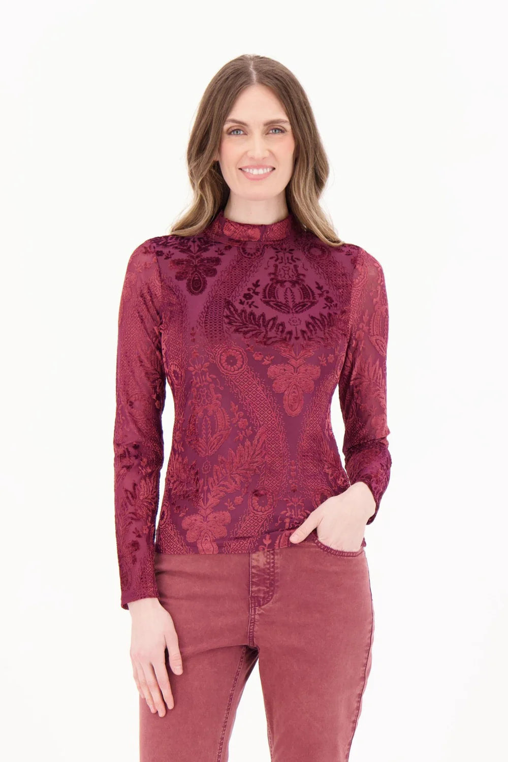 ANIMAL/DAMASK BURNOUT VELOUR L/S TOP
