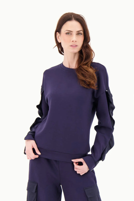 SATIN RUFFLE ZIPPER SLV TOP