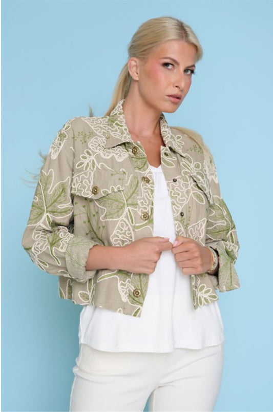 EMBROIDERED BUTTON-FRONT JACKET