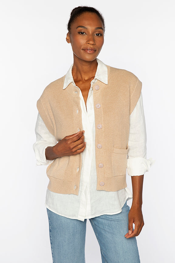 RIB BUTTON VEST CARDI