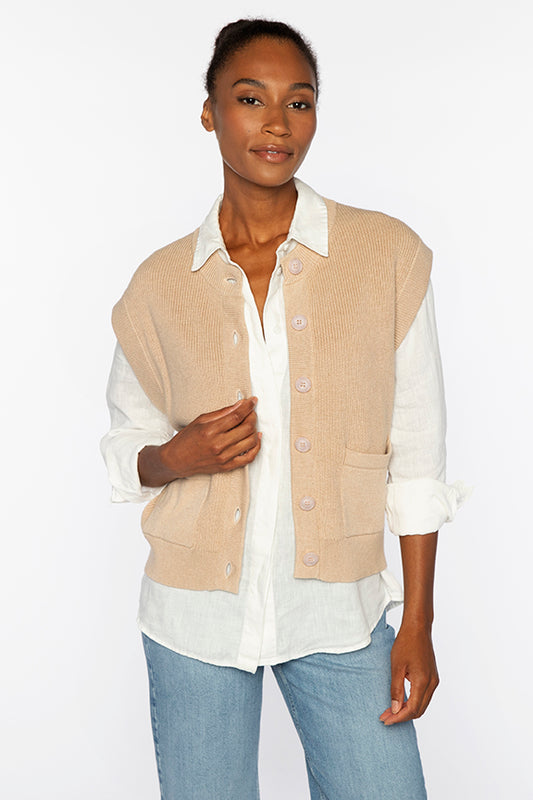 RIB BUTTON VEST CARDI