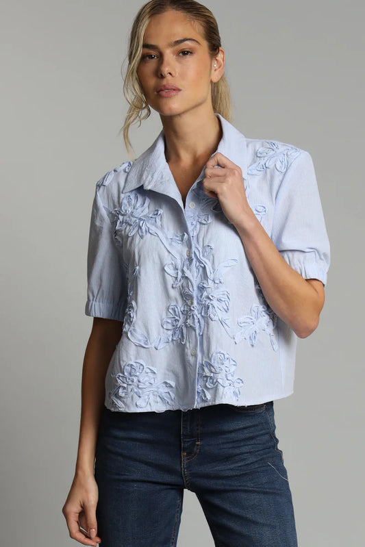 EMBROIDERED OXFORD STRIPE CAMP SHIRT