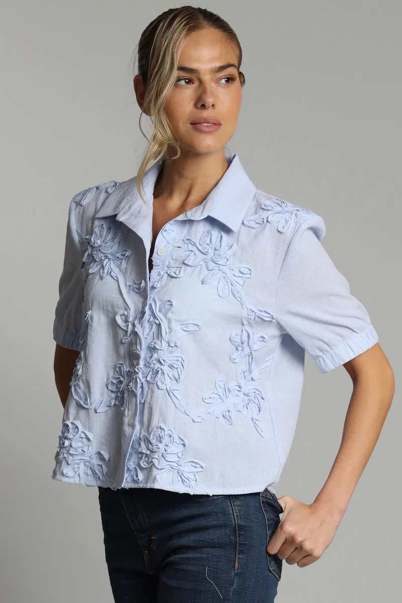 EMBROIDERED OXFORD STRIPE CAMP SHIRT