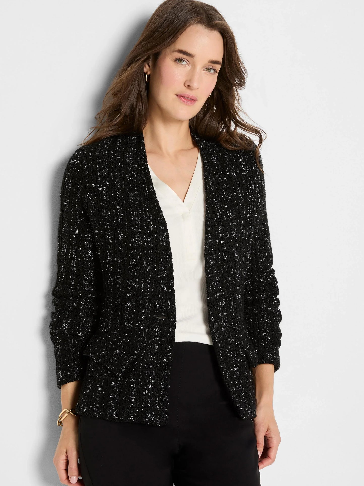 METALLIC GRID KNIT JACKET