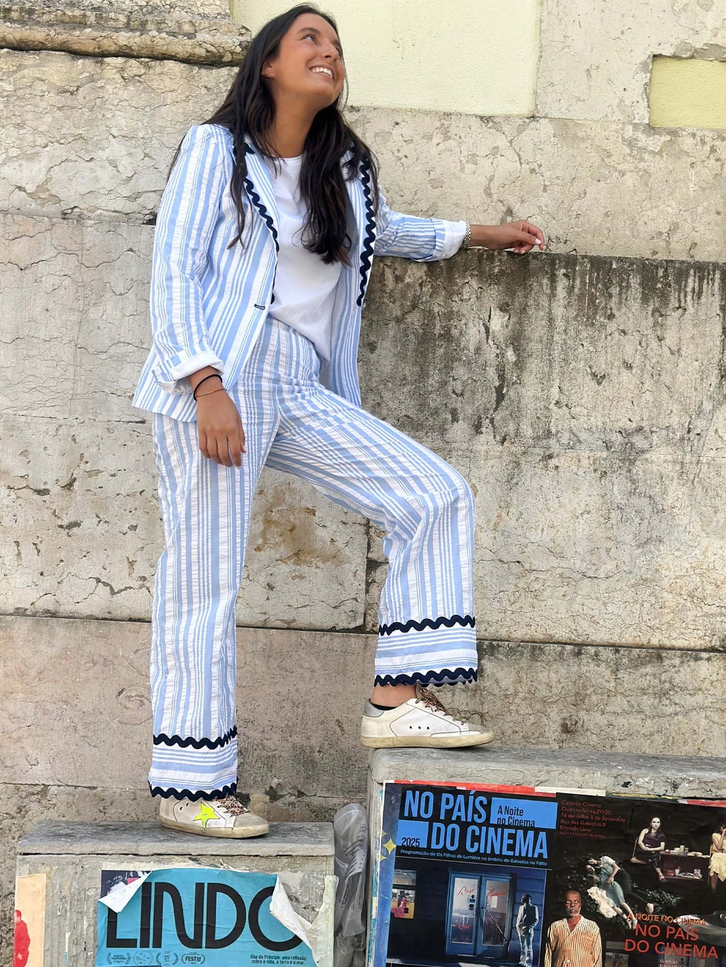 STRIPED TROUSERS WITH SCALLOPPED HEM
