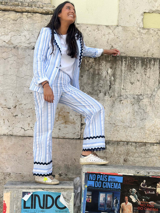 STRIPED TROUSERS WITH SCALLOPPED HEM