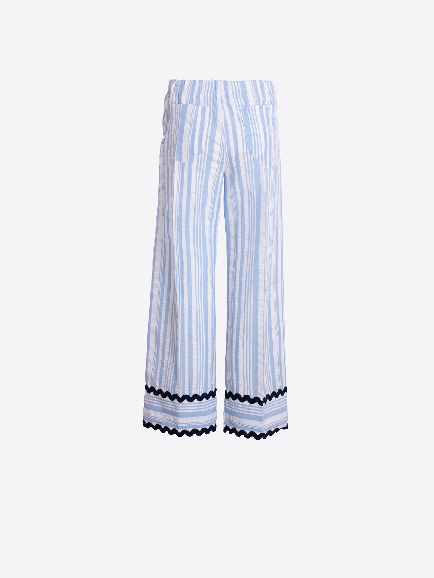 STRIPED TROUSERS WITH SCALLOPPED HEM