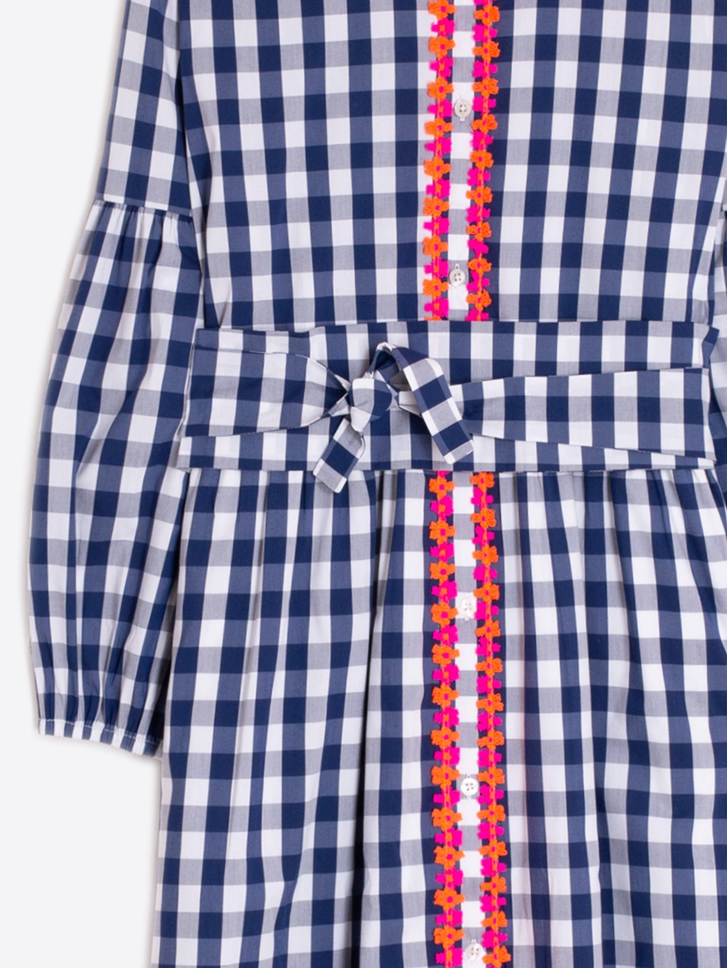 FLORAL EMBROIDERED GINGHAM SHIRT DRESS