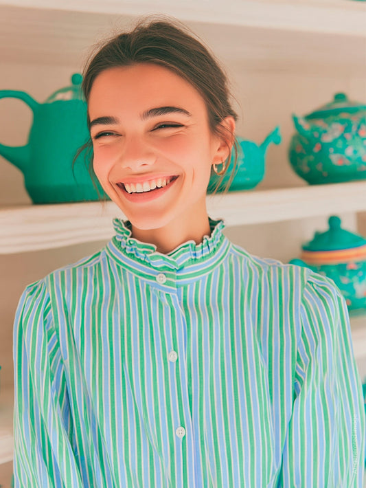 RUFFLED COLLAR BUTTON FRONT BLOUSE