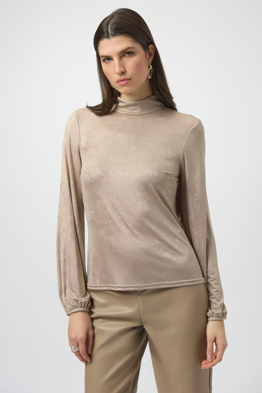 FOILED KNIT MOCK NECK FITTED TOP