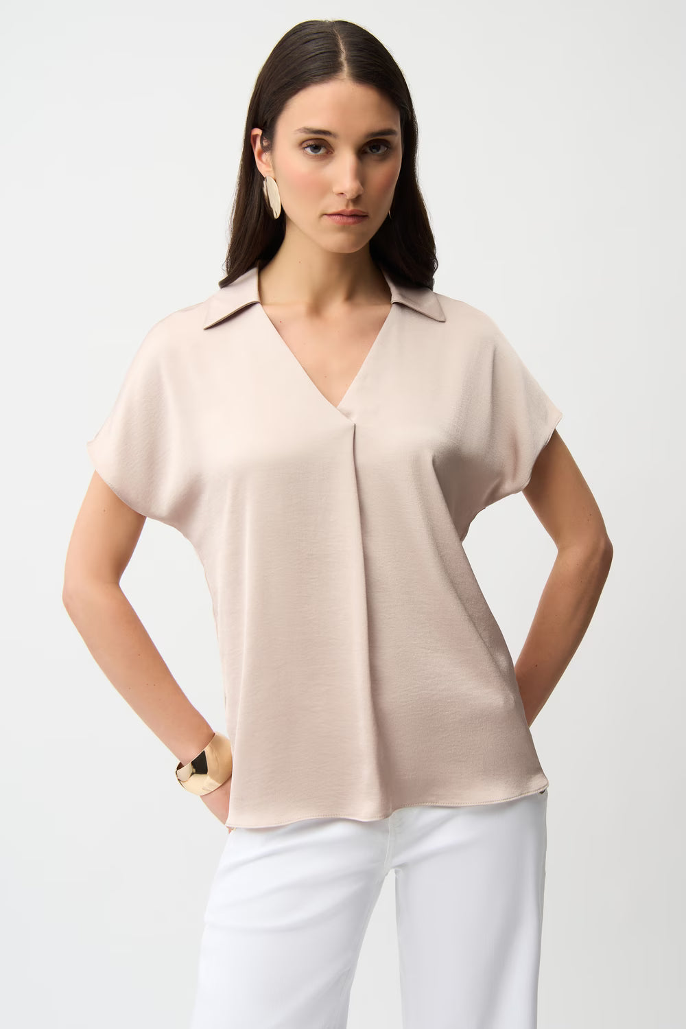 RECYCLED SATIN BOXY TOP WITH SHIRT COLLAR