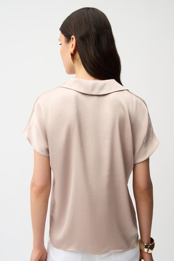 RECYCLED SATIN BOXY TOP WITH SHIRT COLLAR