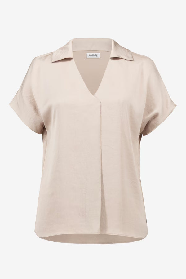 RECYCLED SATIN BOXY TOP WITH SHIRT COLLAR