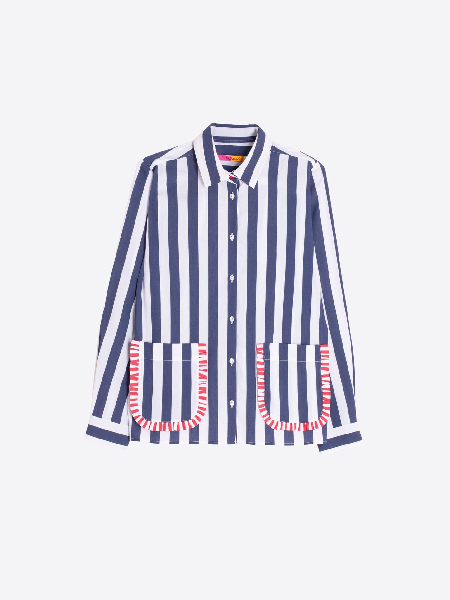 BUTTON FRONT BLOUSE W/ RUFFLE POCKETS