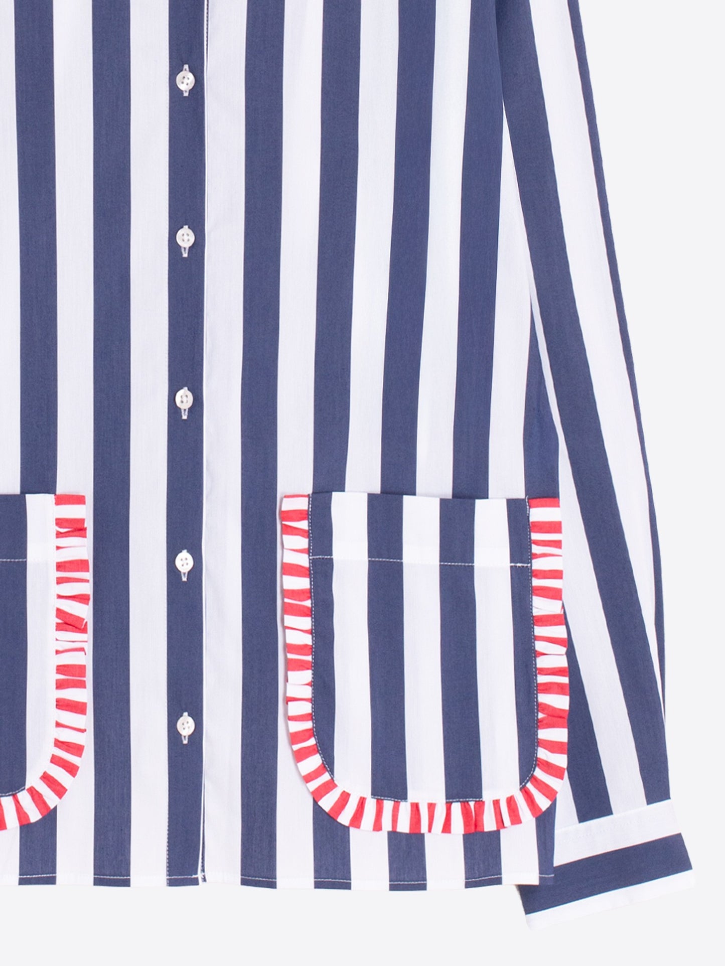 BUTTON FRONT BLOUSE W/ RUFFLE POCKETS