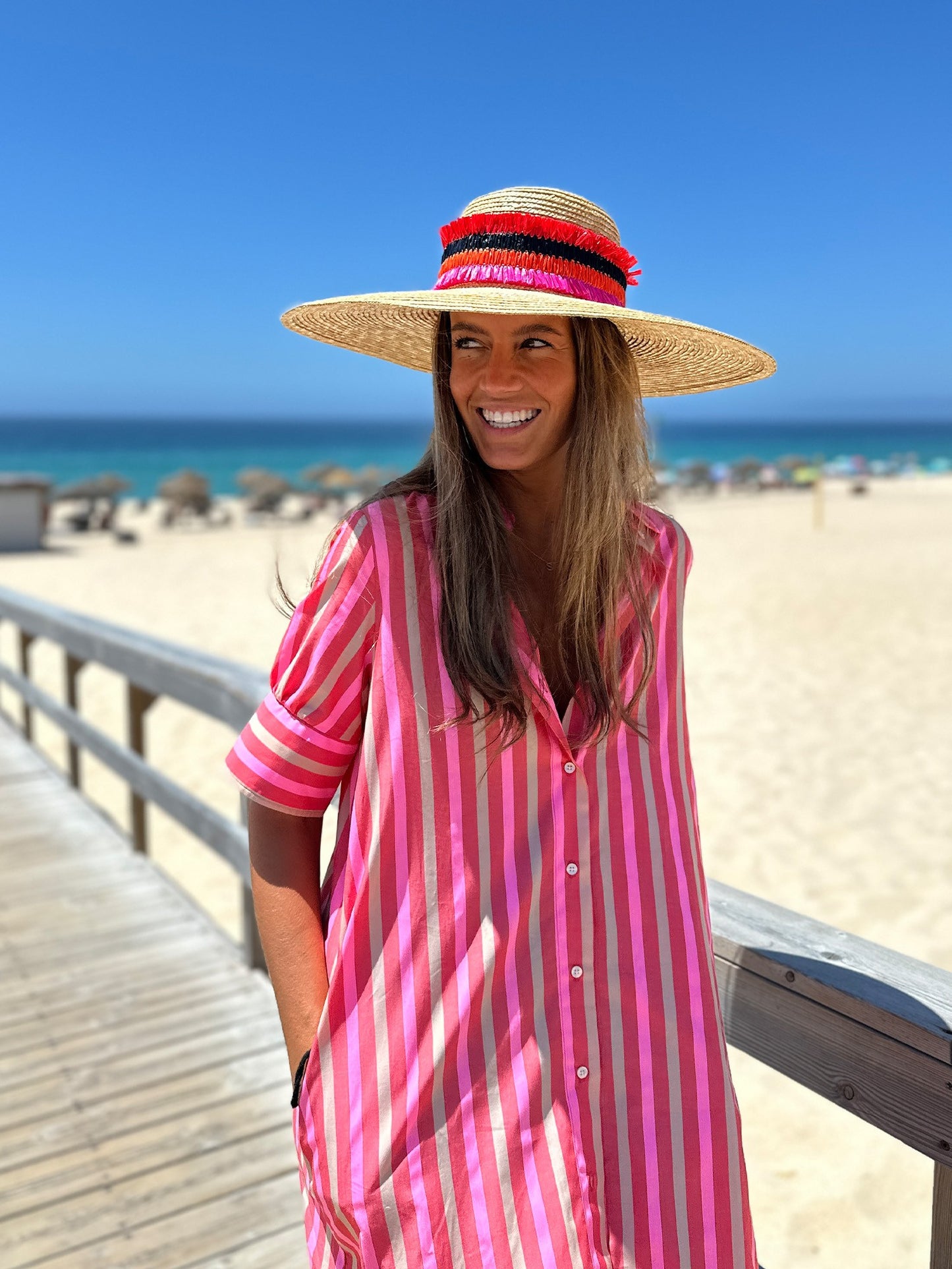 PINK STRIPED SHIRT DRESS