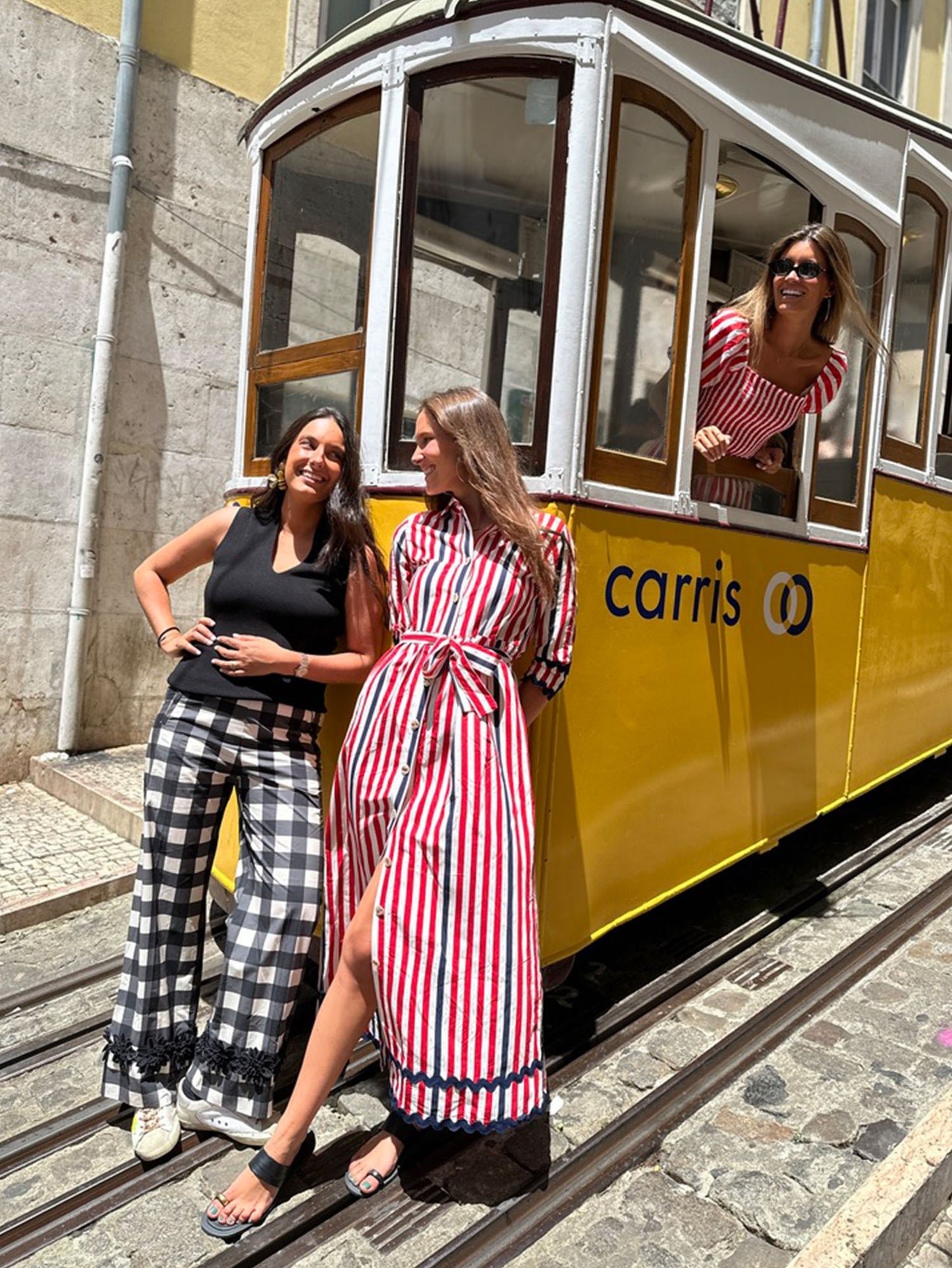 STRIPED SCALLOPPED SLEEVE DRESS W/ BELT