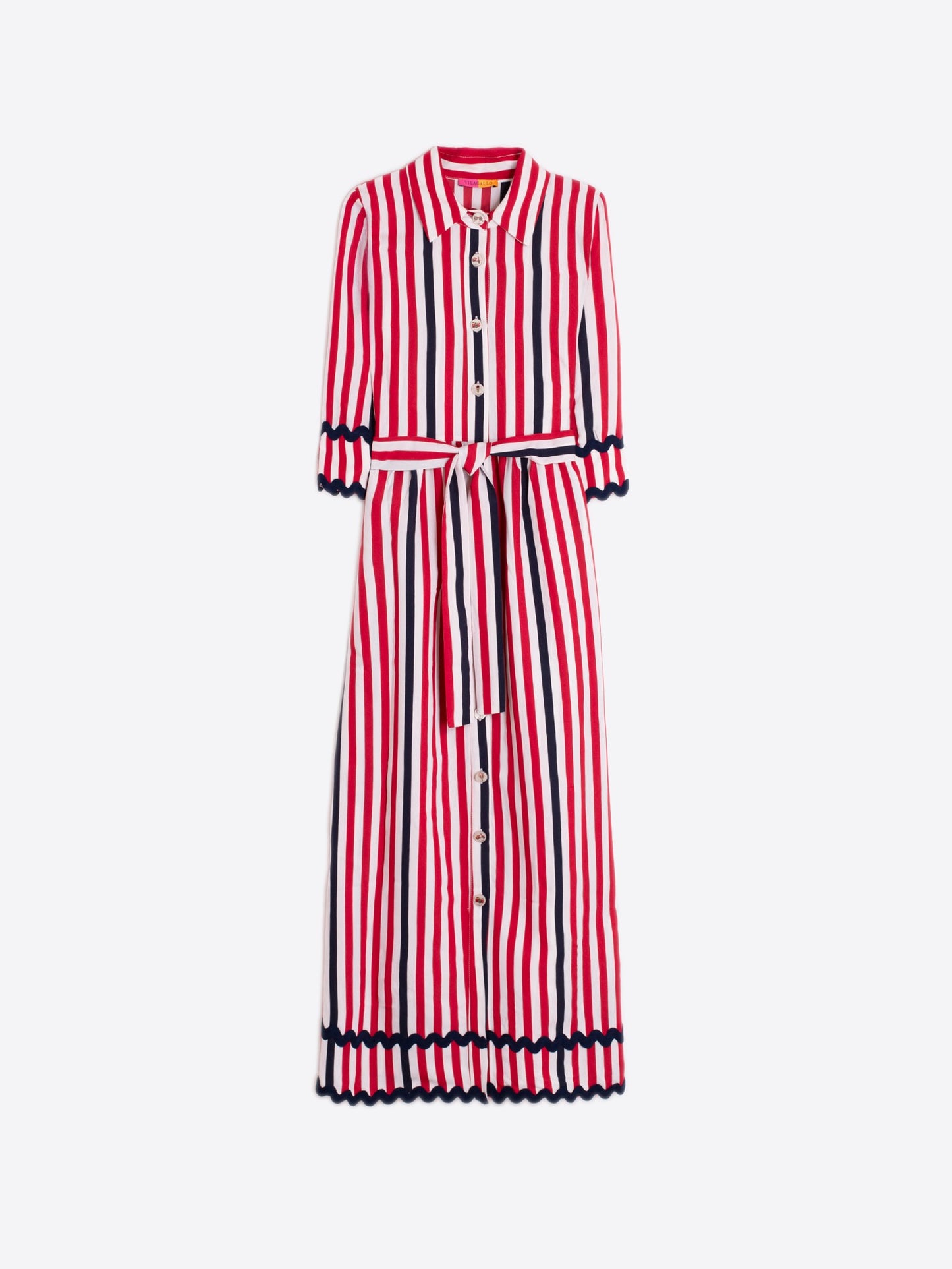 STRIPED SCALLOPPED SLEEVE DRESS W/ BELT