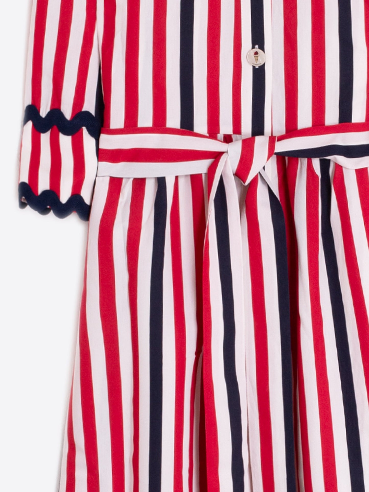STRIPED SCALLOPPED SLEEVE DRESS W/ BELT