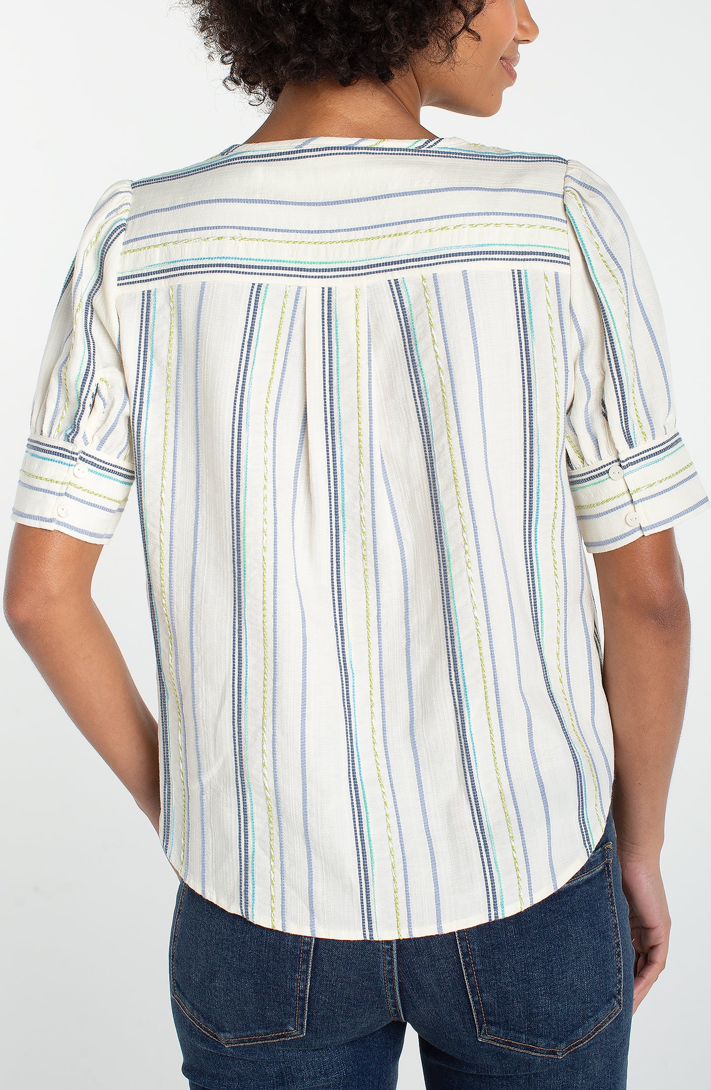 SHORT SLEEVE POPOVER WOVEN TOP