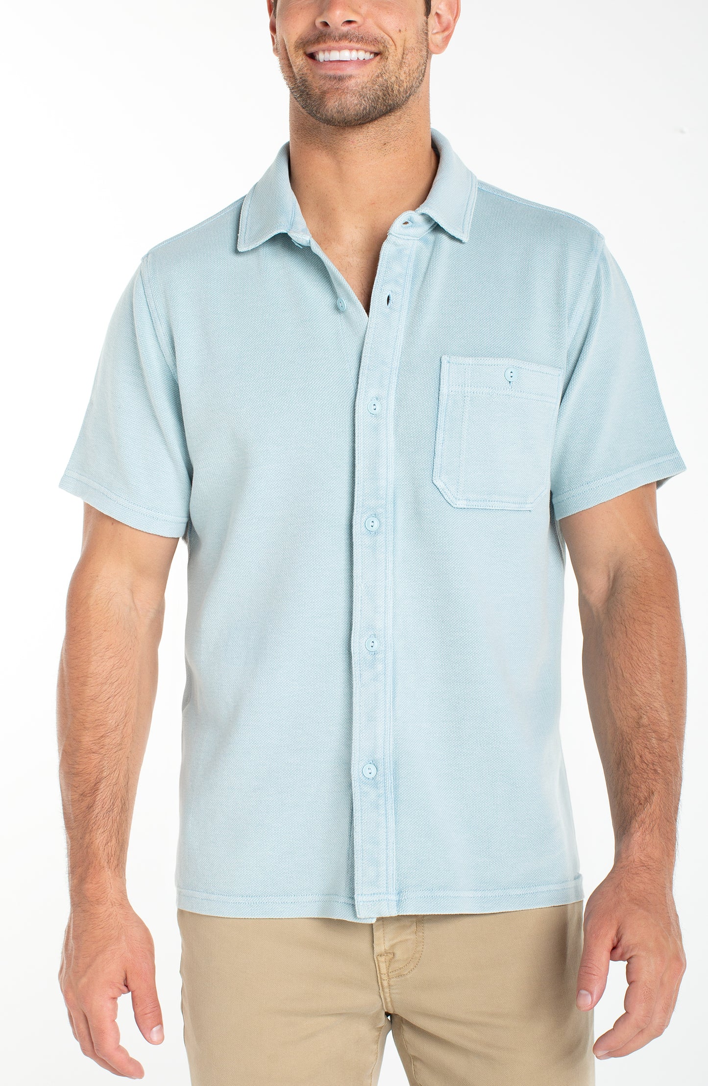 MEN'S KNIT SHORT SLEEVE BUTTON UP SHIRT