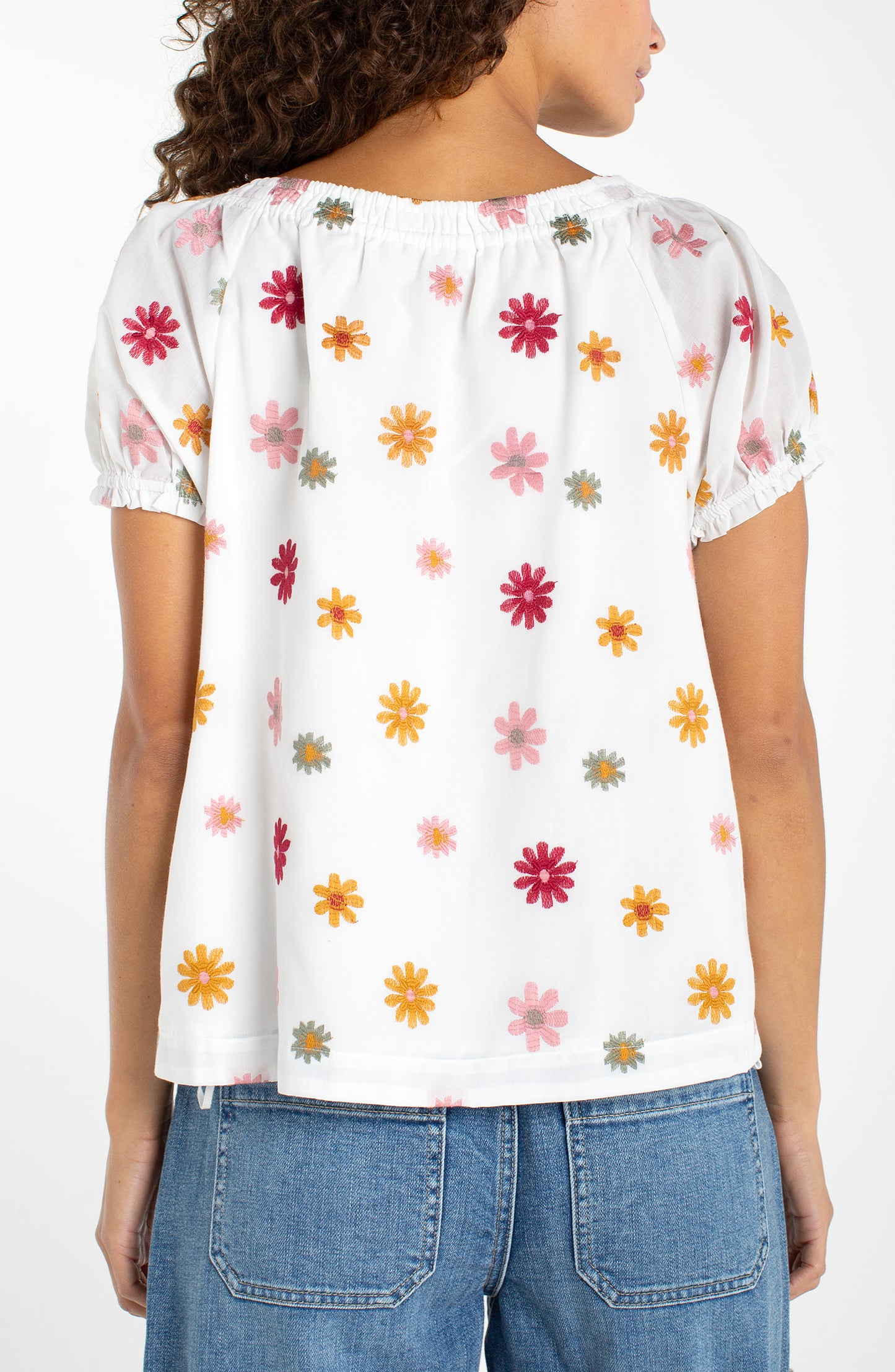 SHORT SLEEVE TIE NECK WOVEN TOP