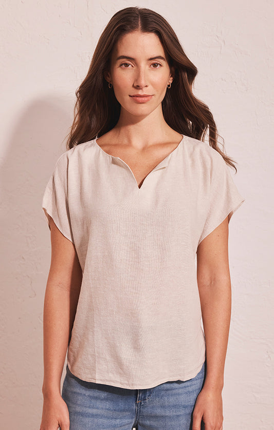 RUMBA LINEN SPLIT NECK TEE