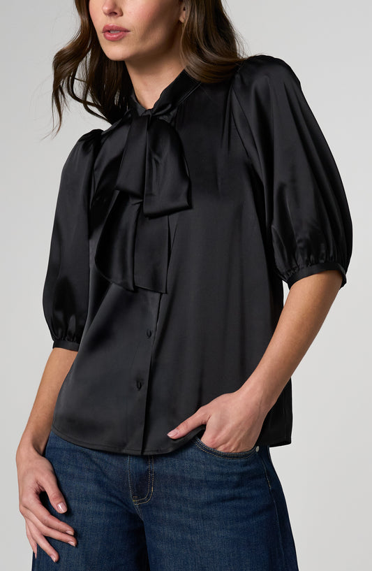ELBOW LENGTH PUFF SLEEVE TOP W/ TIE