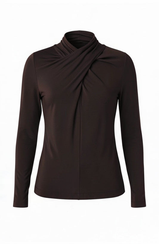 LONG SLEEVE WRAP NECK KNIT TOP
