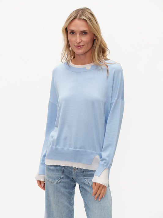 NOTCHED NECK DOUBLE HEMMED SWEATER