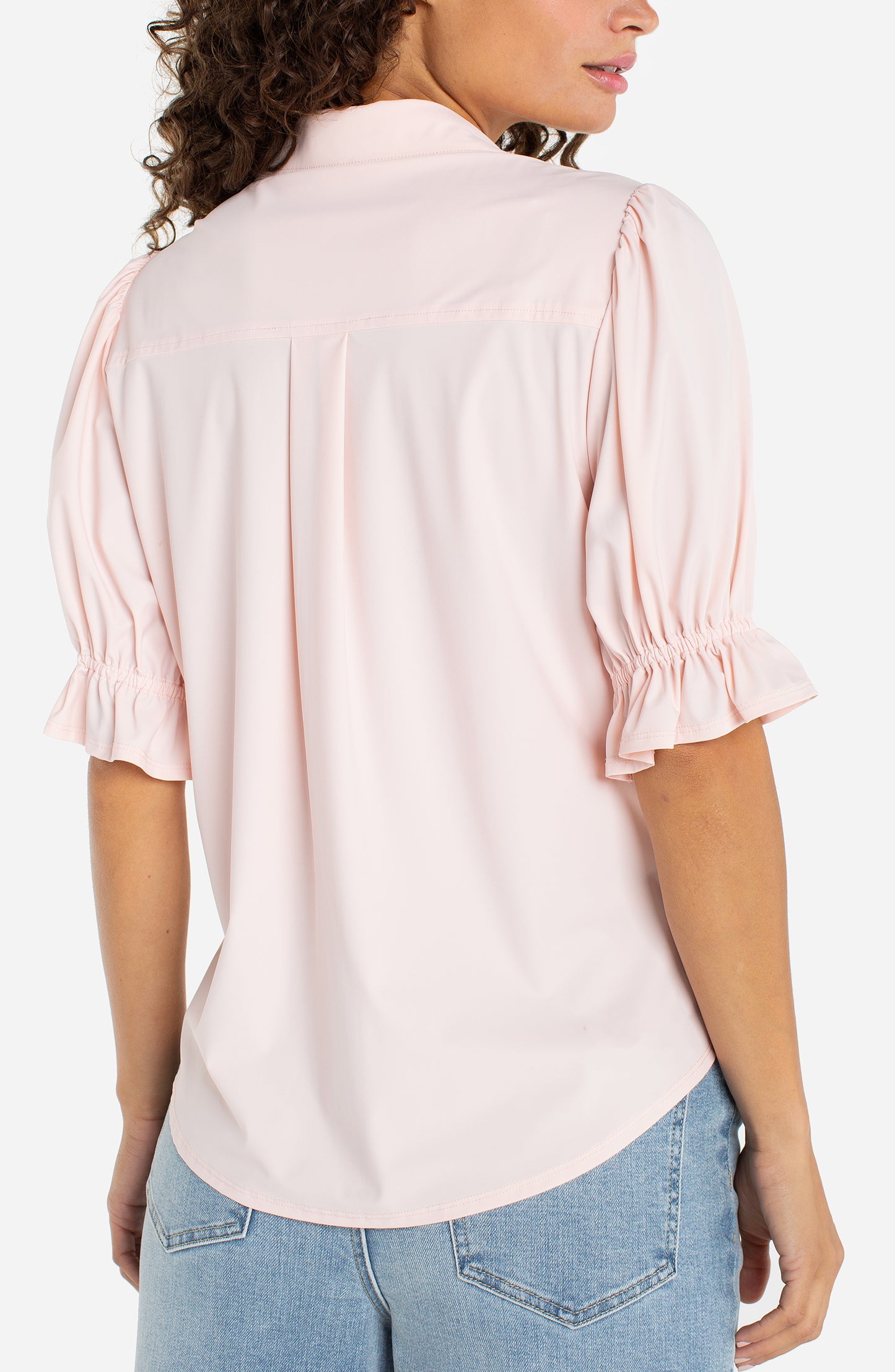 ELBOW PUFF SLEEVE SNAP FRONT TOP