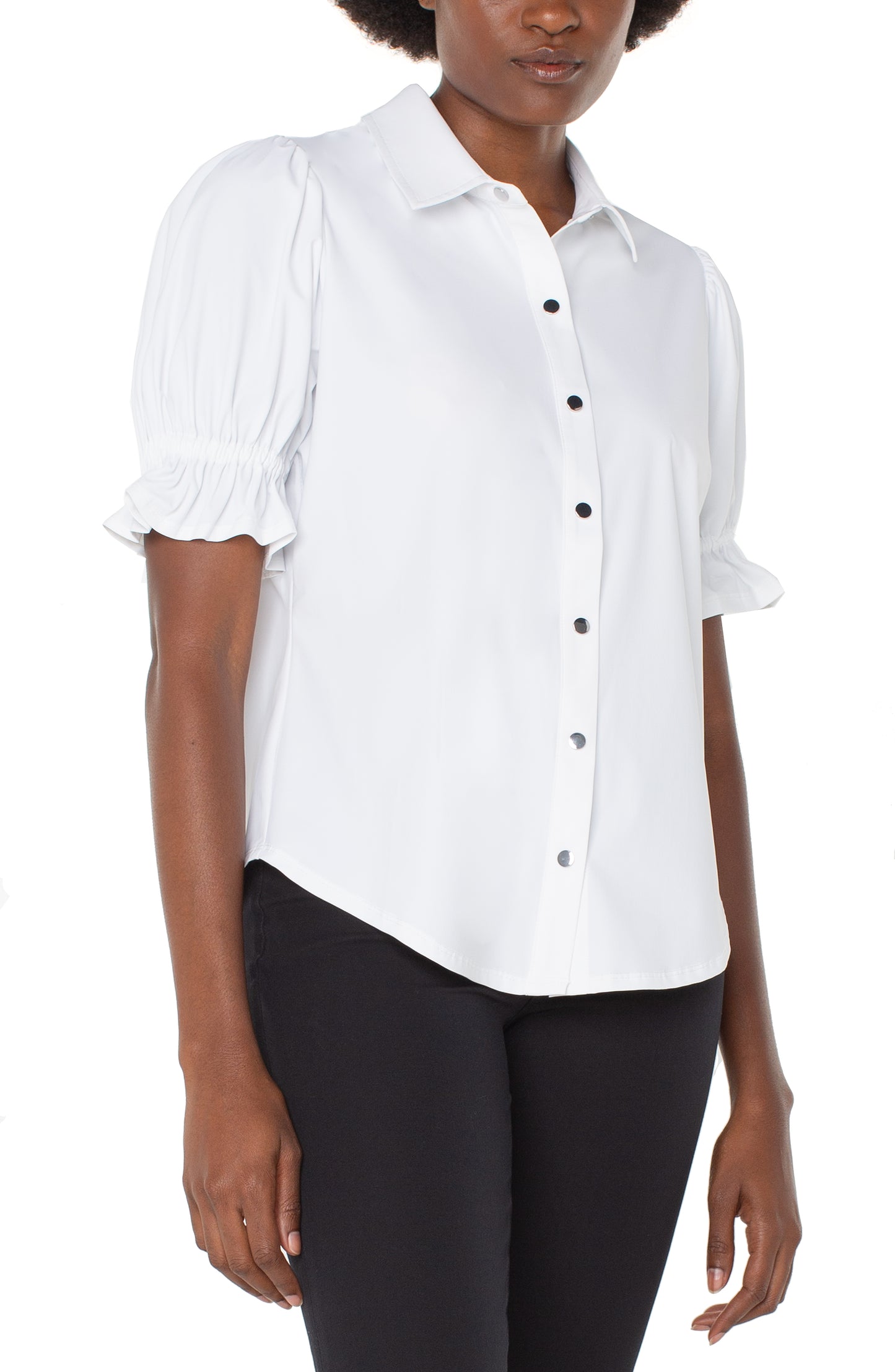 ELBOW PUFF SLEEVE SNAP FRONT TOP