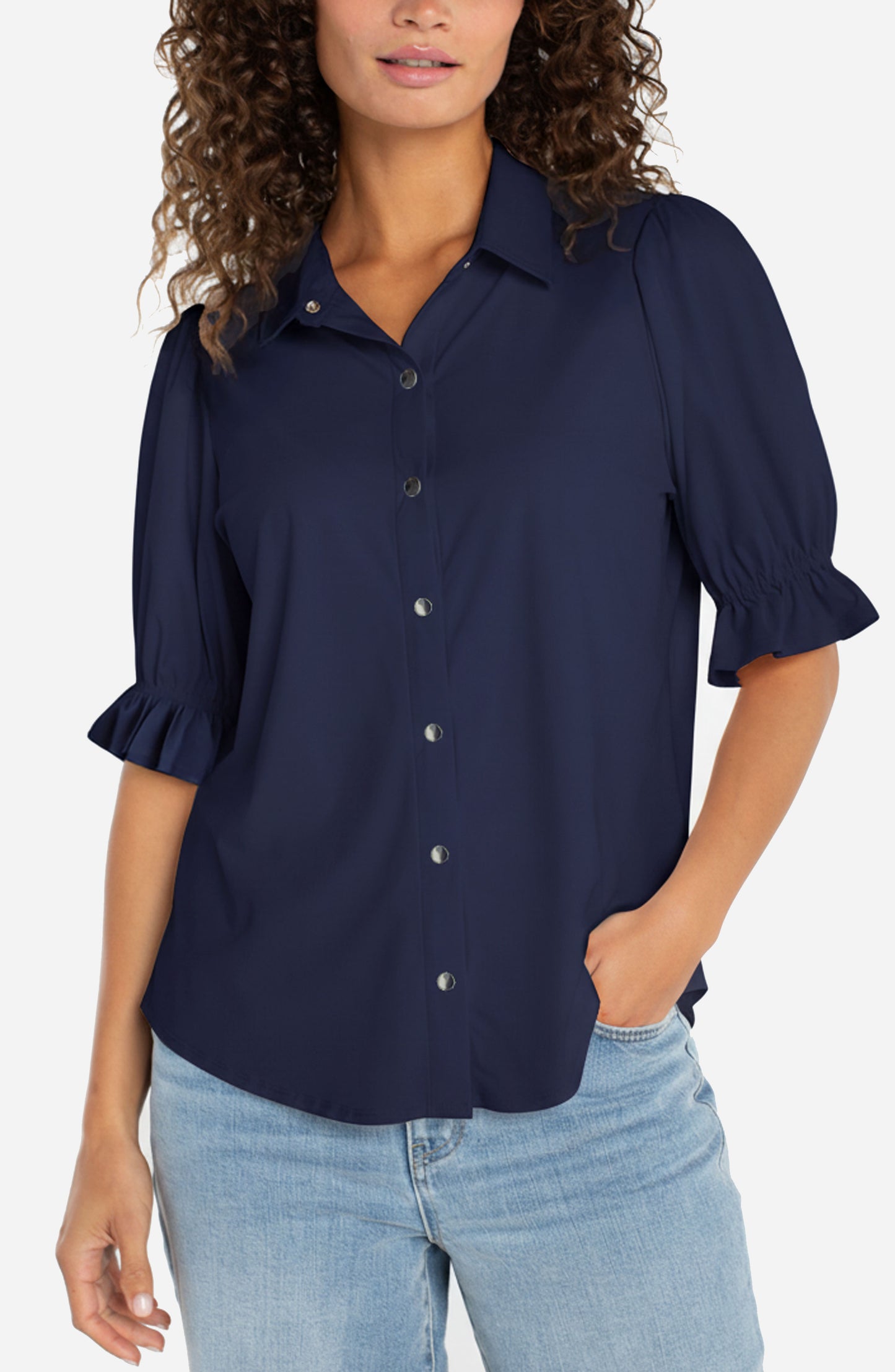 ELBOW PUFF SLEEVE SNAP FRONT TOP