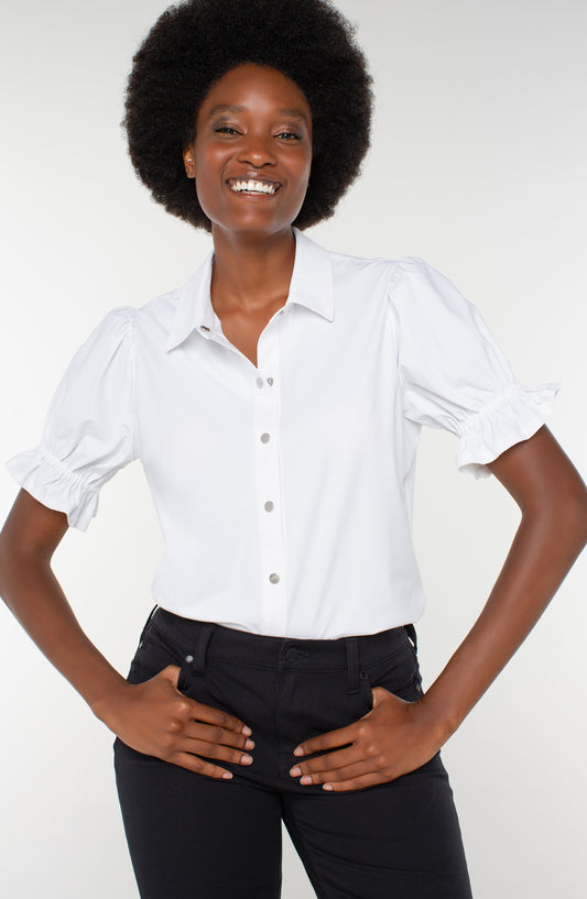ELBOW PUFF SLEEVE SNAP FRONT TOP